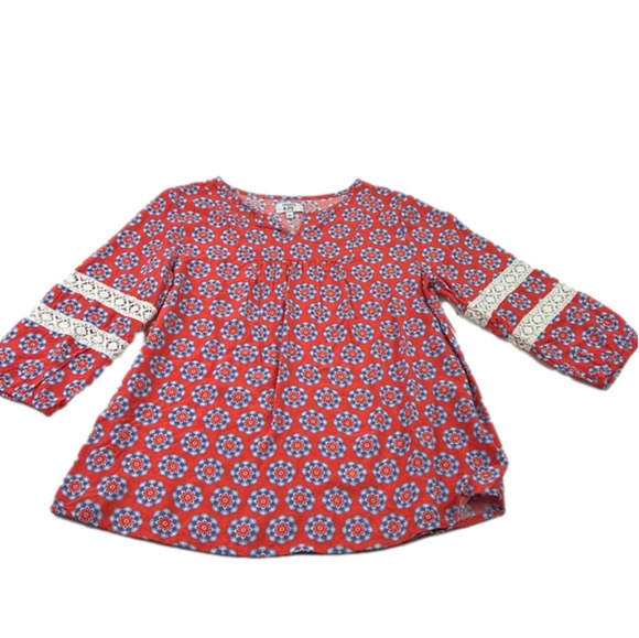 NWT crown & ivy red floral ¾ sleeve peasant top - Picture 1 of 7